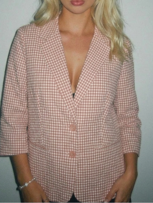 Women's Pink Gingham Single-Breasted Blazer